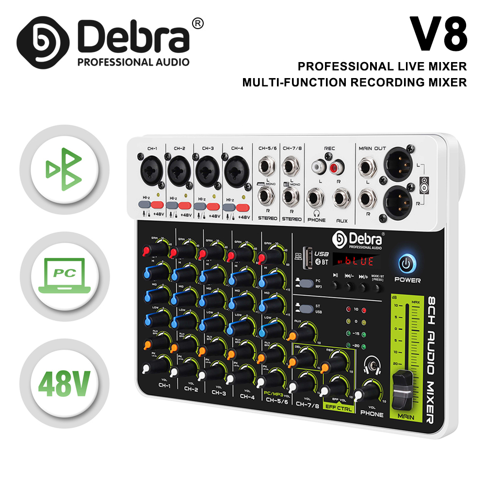 Audio Mixer 4 Channel - 데브라 V4/V8 오디오 인터페이스 믹서, 블루투스