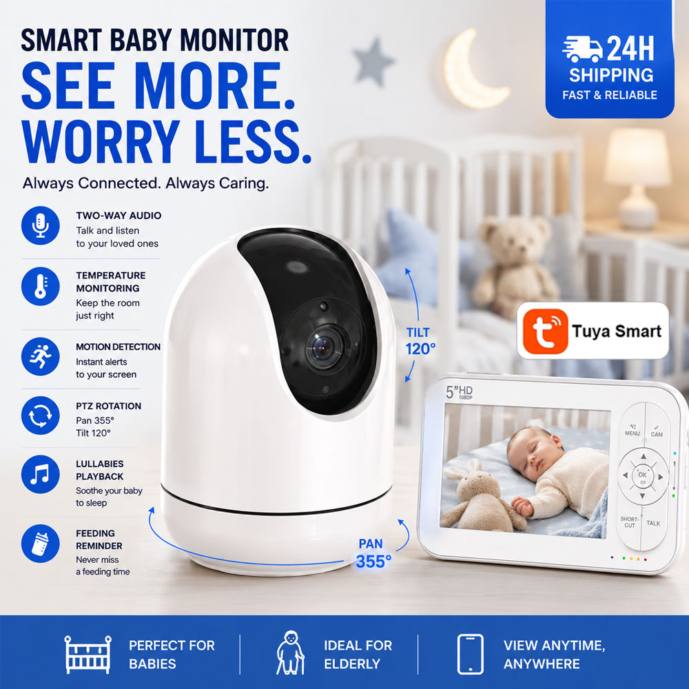 Audio Detect Music - 5인치 WiFi 베이비 모니터 Tuya 앱