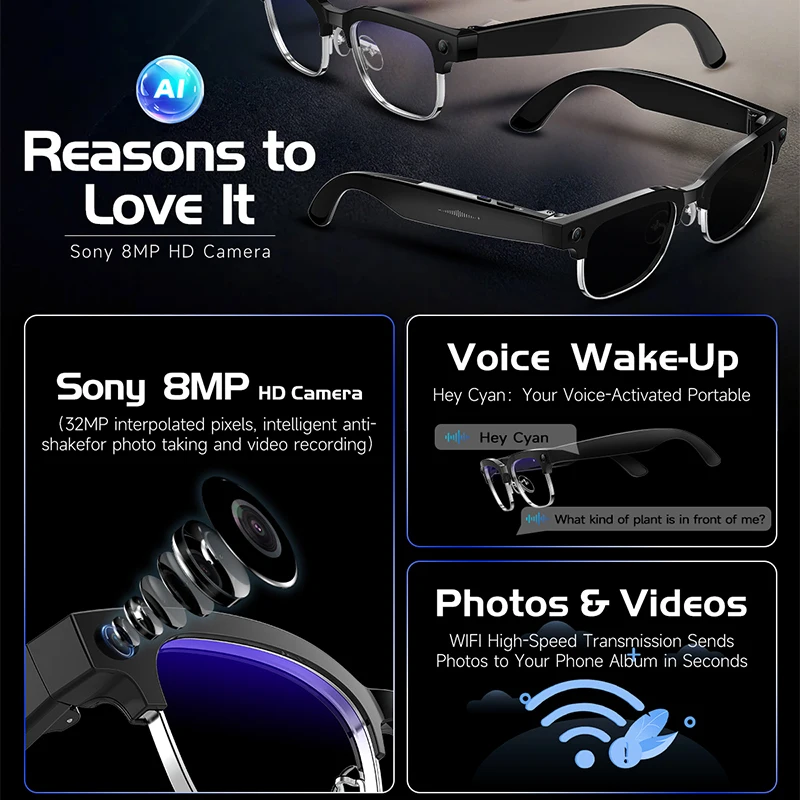 W630 스마트 안경 800W HD 카메라 사진 및 비 - Audio Music Image 리뷰 및 가격