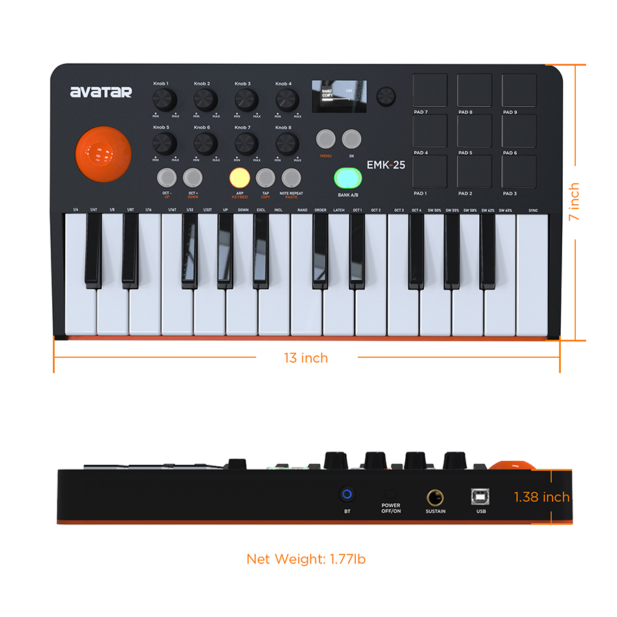 25개 키, 9개 백라이트 비트 패드, OLED 디스플 - Midi Controller Pad 리뷰 및 가격