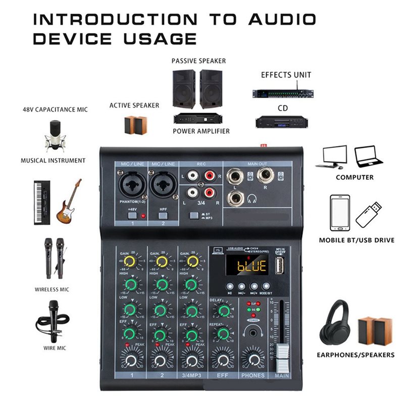 전문가용 디지털 DJ 믹서 콘솔 4채널 오디오 믹서 U - Audio Mixer 4 Channel 리뷰 및 가격