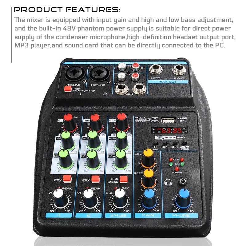 4채널 미니 USB 오디오 믹서 콘솔, 48V 팬텀 파 - Audio Mixer 4 Channel 리뷰 및 가격